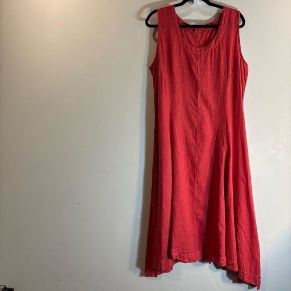 LINEN Sz XL (estimated) Sleeveless A-line Dress with Asymmetrical Boxy Hemline - Picture 1 of 9